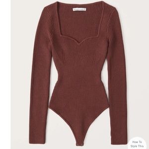 Abercrombie Long-Sleeve Sweetheart Sweater Bodysuit Brown